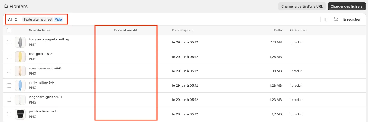 Filtre attribut alt shopify